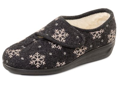Warme Damen-Hausschuhe, Weite H, mit Klettverschluss 