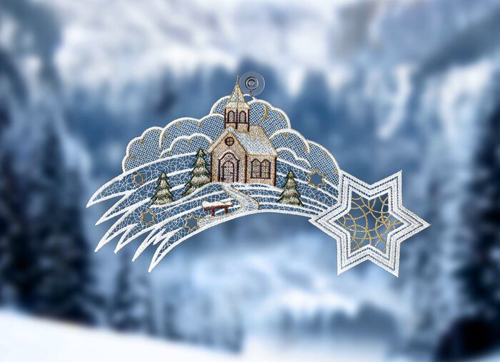 Fensterbild  aus echter Plauener Spitze 