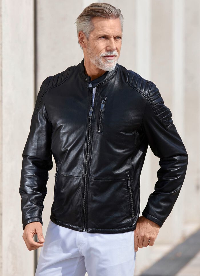 Lederkurzjacke mit Ziersteppung 