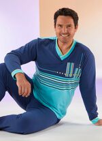 Schlafanzug mit V-Ausschnitt und Ringeldessin 