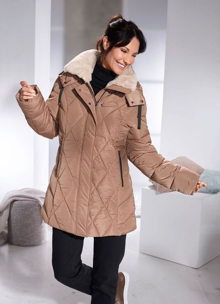 Jacke mit Kunstpelz-Besatz am Kragen 