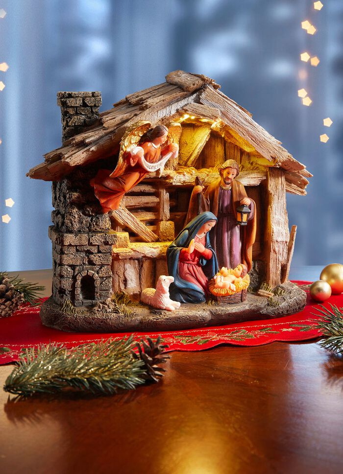 Krippenszene mit LED-Beleuchtung 