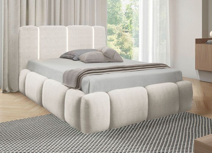 Polsterbett mit LED-Beleuchtung und Bettkasten 