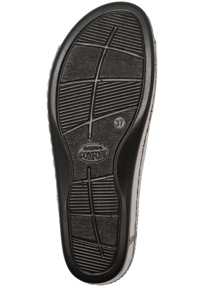 Bequeme Damen-Pantoletten, Weite G, mit Lederbl&uuml;te 