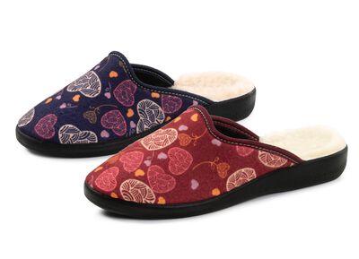 Zweierpack, gef&uuml;tterte Damen-Hausschuhe, Weite H, mit Textildruck 