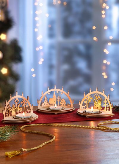 Teelichthalter aus Holz, 3er-Set 