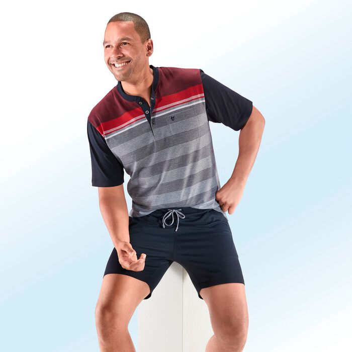 Hajo Klima Komfort Shorty mit garngef&auml;rbtem Ringeldessin, Knopfleiste, Brusttasche 