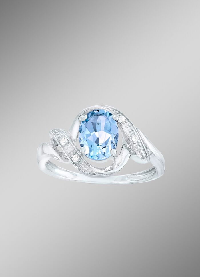 Moderner Damenring mit Blautopas und echt Wei&szlig;topas 