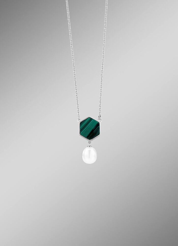 Halskette mit S&uuml;&szlig;wasser-Zuchtperle und echt Malachit 