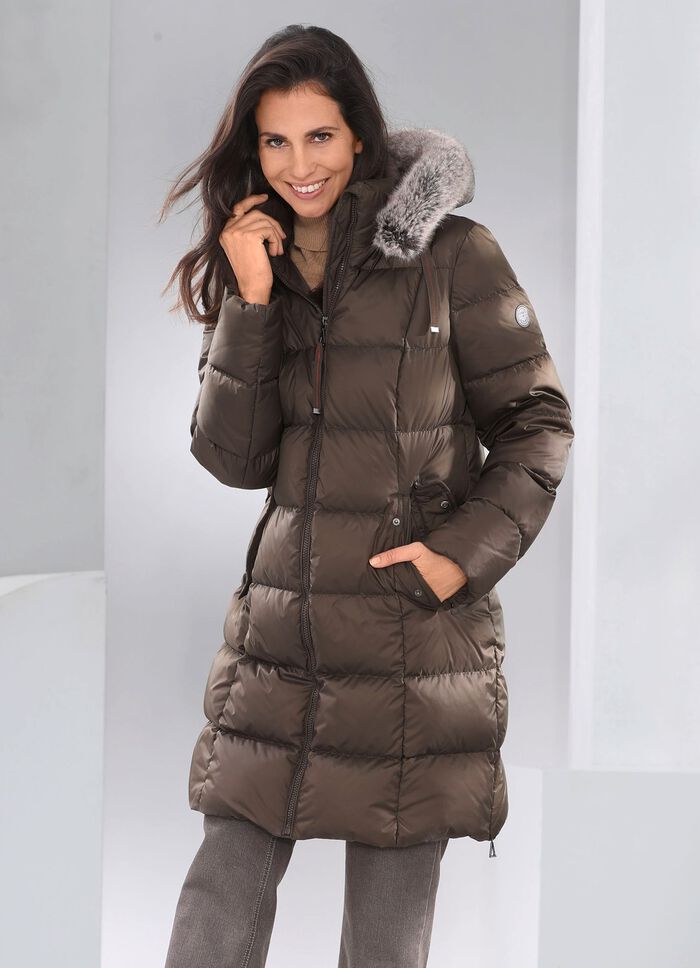 Daunen-Kurzmantel mit abnehmbarer Kapuze 