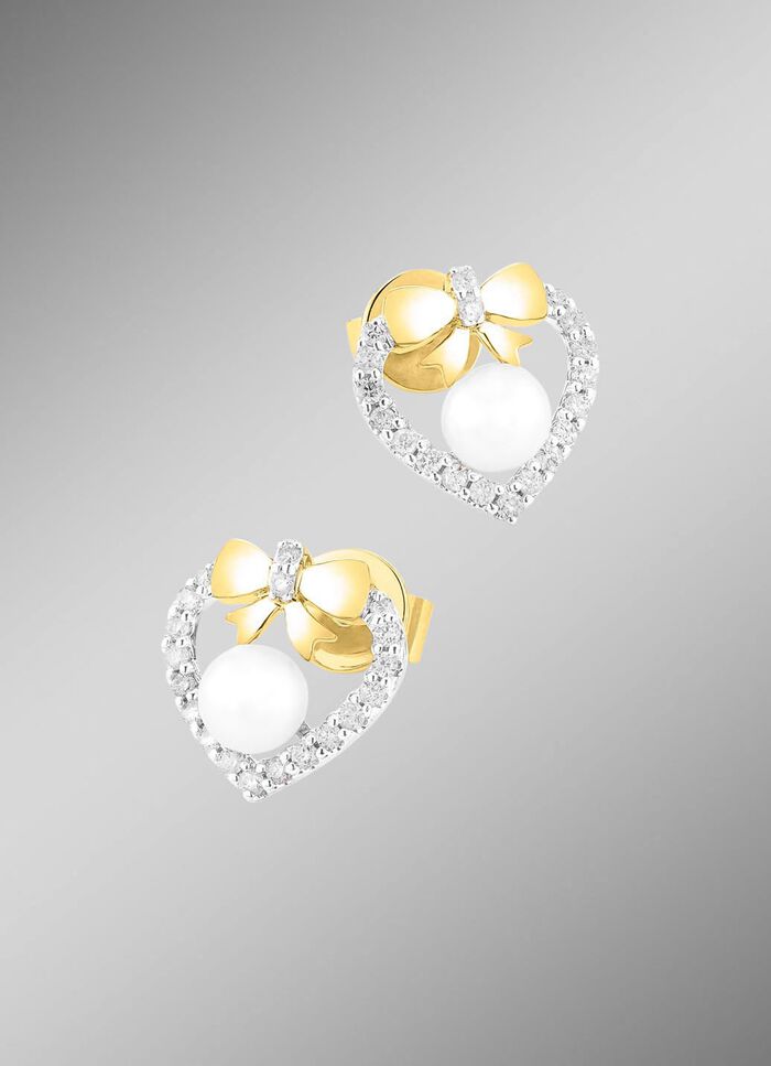 Ohrstecker mit 38 Brillanten und S&uuml;&szlig;wasser-Zuchtperlen 