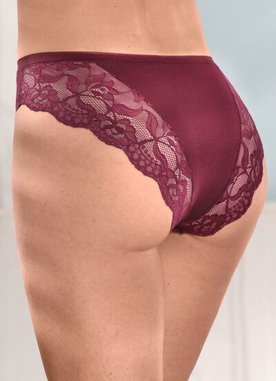 Laurina Viererpack Slips mit floraler Elastikspitze 