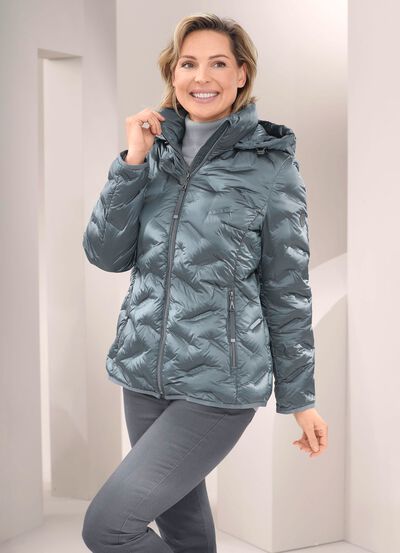 Daunenjacke mit abnehmbarer Kapuze 