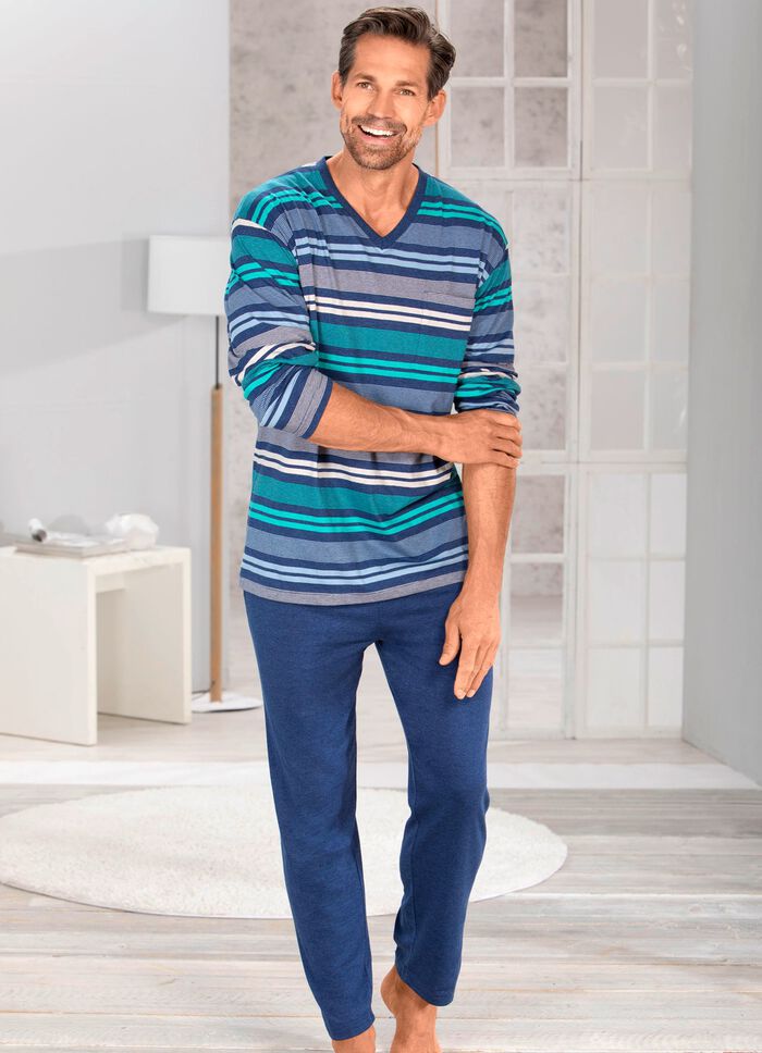 Schlafanzug mit V-Ausschnitt und garngef&auml;rbtem Ringel 