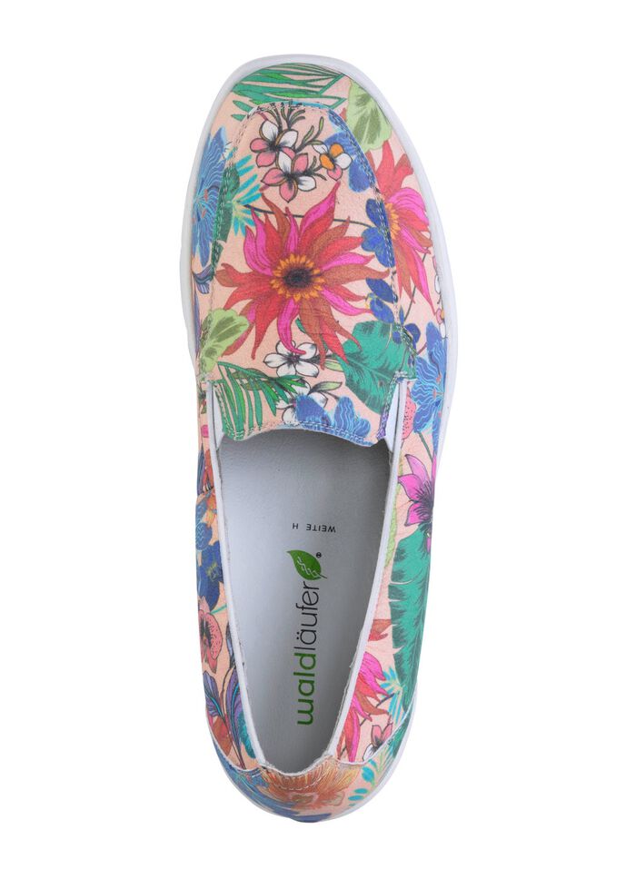 Waldl&auml;ufer Slipper aus beschichtetem, floral bedrucktem Textilmaterial 
