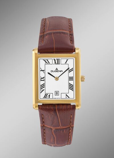 Dugena-Quartz-Herrenuhr mit Edelstahlgeh&auml;use und Lederband 