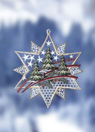 Fensterbild aus echter Plauener Spitze 