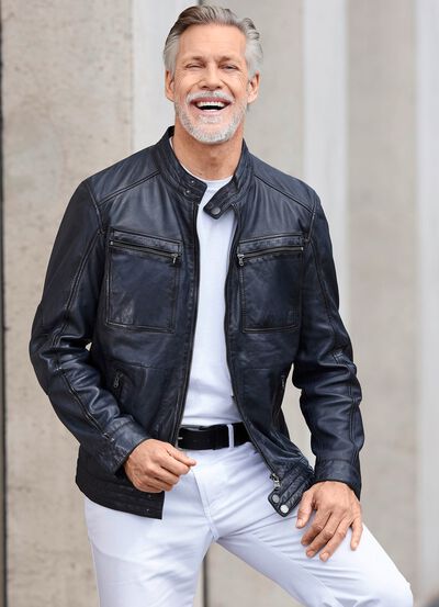 Lederkurzjacke mit Brusttaschen 