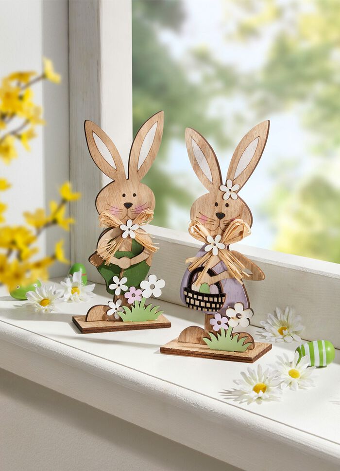 Hasenpaar aus Holz, 2er-Set 