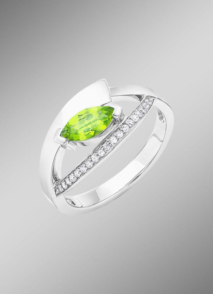 Damenring mit echt Peridot und synth. Zirkonia 