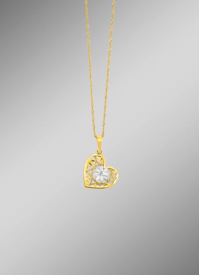 Filigraner, diamantierter Herz-Anh&auml;nger in Bicolor 
