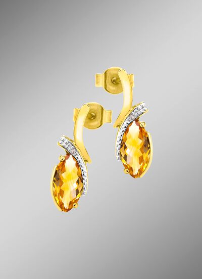Ohrstecker mit echt Citrin und 2 Diamanten 