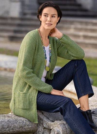 Long-Strickjacke in Perlfang 