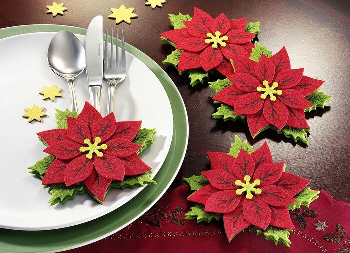 Bestecktaschen Weihnachtsstern, 4er-Set 