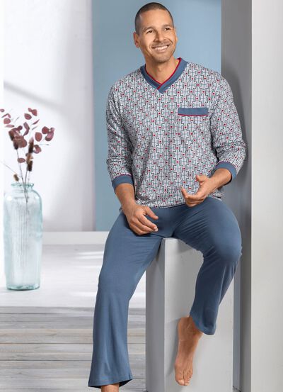 Schlafanzug mit V-Ausschnitt und offenen Abschl&uuml;ssen 