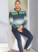 Schlafanzug mit Knopfleiste, aufgesetzter Brusttasche und B&uuml;ndchen 