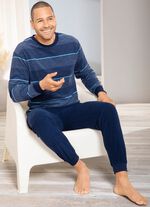 Schlafanzug aus Frottierstretch mit B&uuml;ndchenabschl&uuml;ssen  