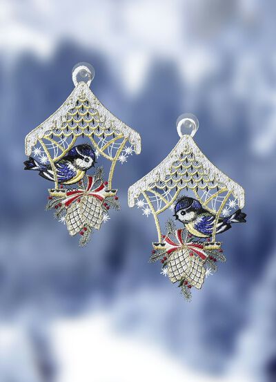 Fensterbilder, 2er-Set, aus echter Plauener Spitze 