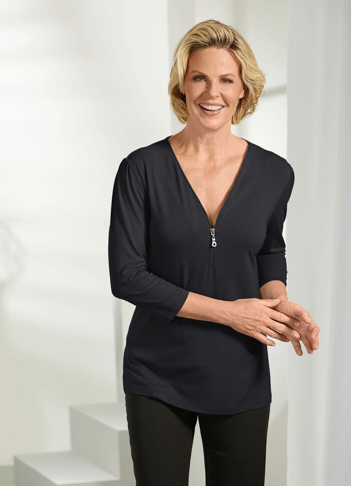 Shirt mit Rei&szlig;verschluss am V-Ausschnitt 