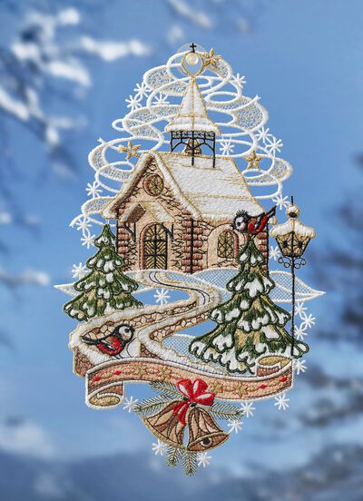 Fensterbild Kapelle aus echter Plauener Spitze 