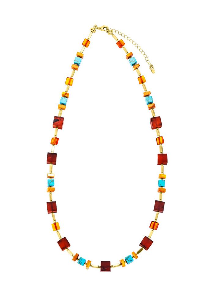 Halskette mit Bernstein und T&uuml;rkis 