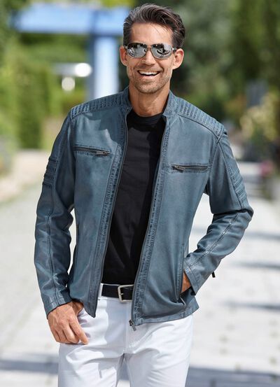 Lederkurzjacke mit Ziern&auml;hten 