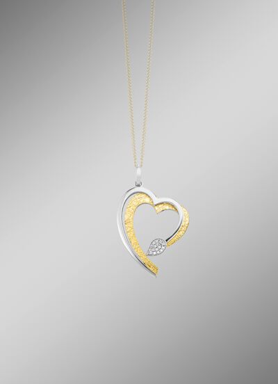 Herz-Anh&auml;nger in Bicolor mit synth. Zirkonia 