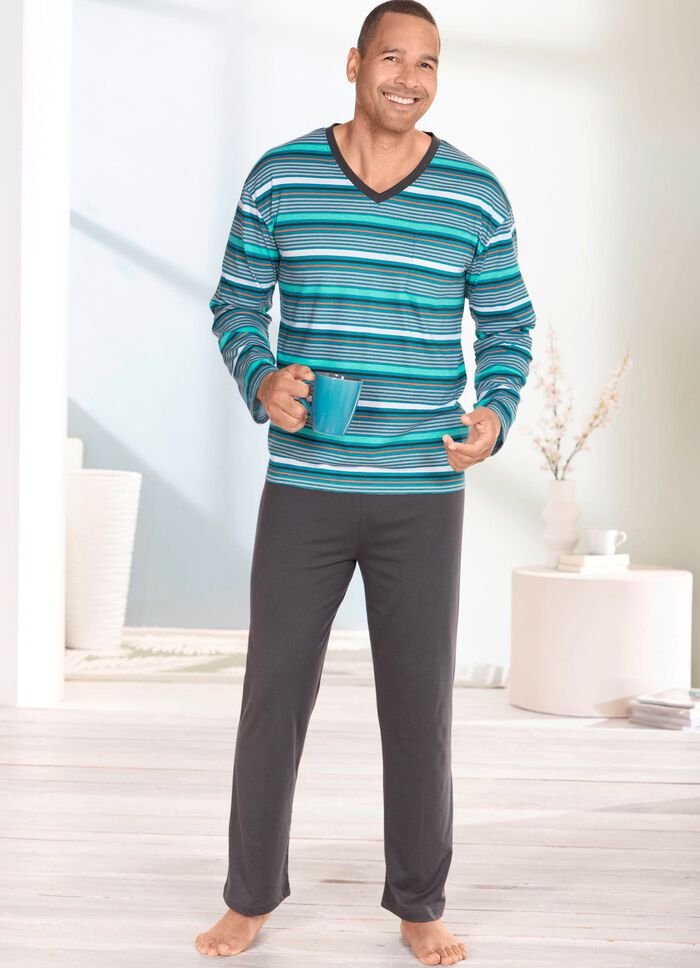 Schlafanzug mit V-Ausschnitt und offenen Abschl&uuml;ssen 