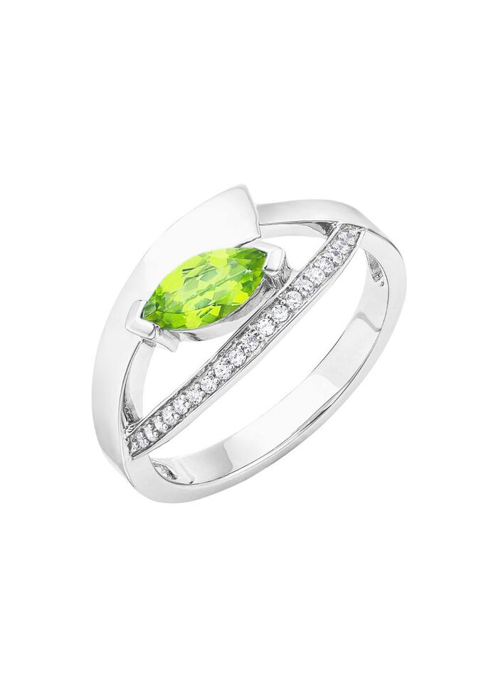 Damenring mit echt Peridot und synth. Zirkonia 