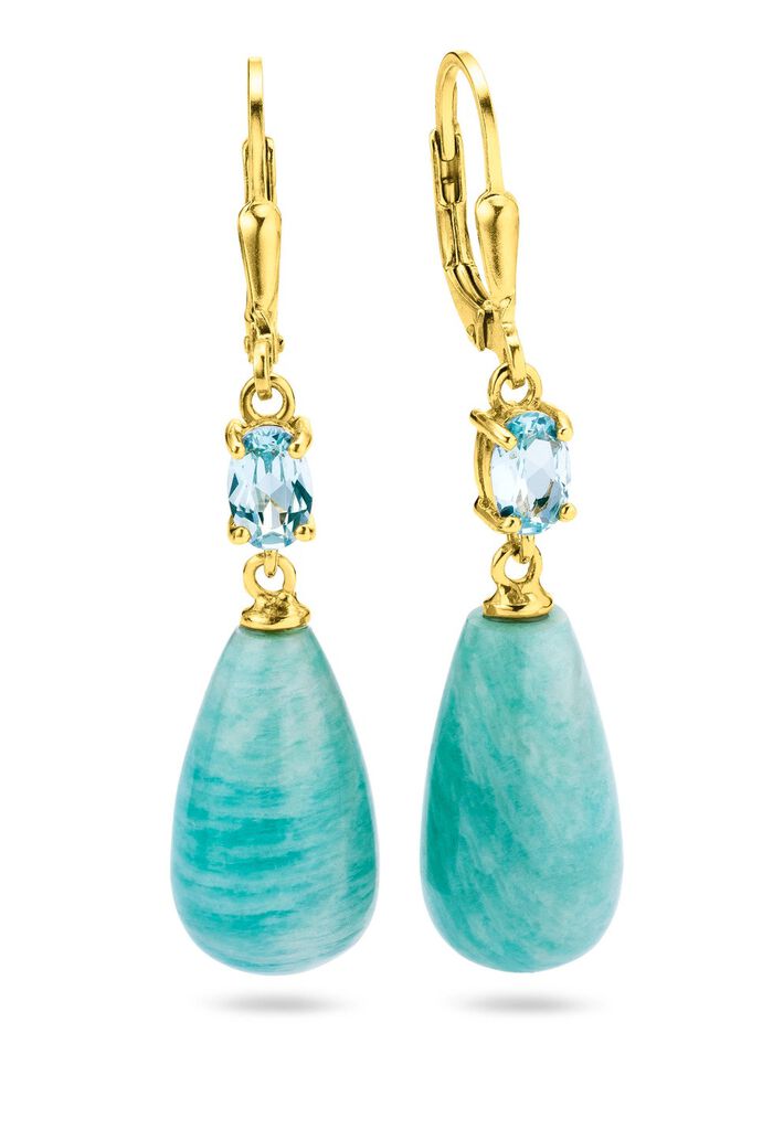 Sch&ouml;ne Ohrringe mit echt Amazonit und Spinell in T&uuml;rkis 