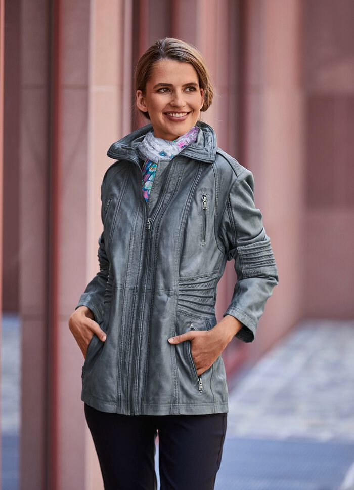 Lederjacke mit Steh-Umlegekragen 