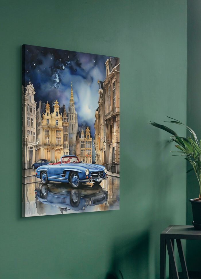 Bild: Mercedes 190SL in einer Stadt 