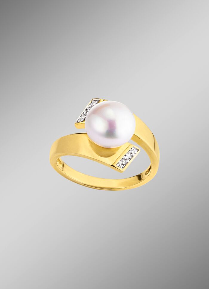 Damenring mit S&uuml;sswasser-Zuchtperlen und synth. Zirkonia 