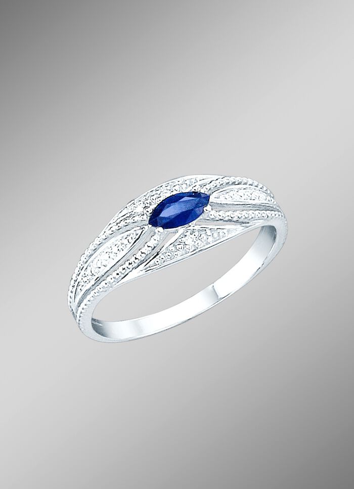 Damenring mit Brillanten und echt blauem Safir 