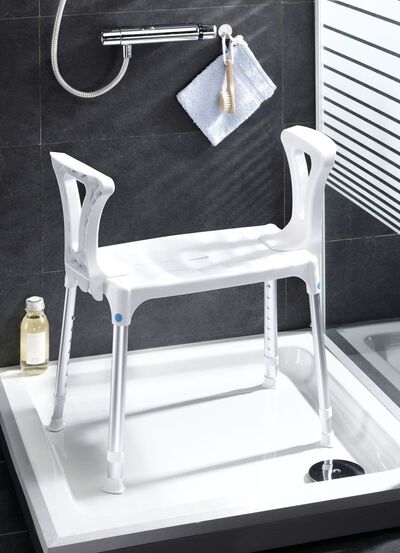 7-fach h&ouml;henverstellbarer Duschhocker mit Armlehnen 