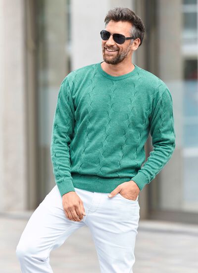 Rundhalspullover mit Strukturdessin in 3 Farben 