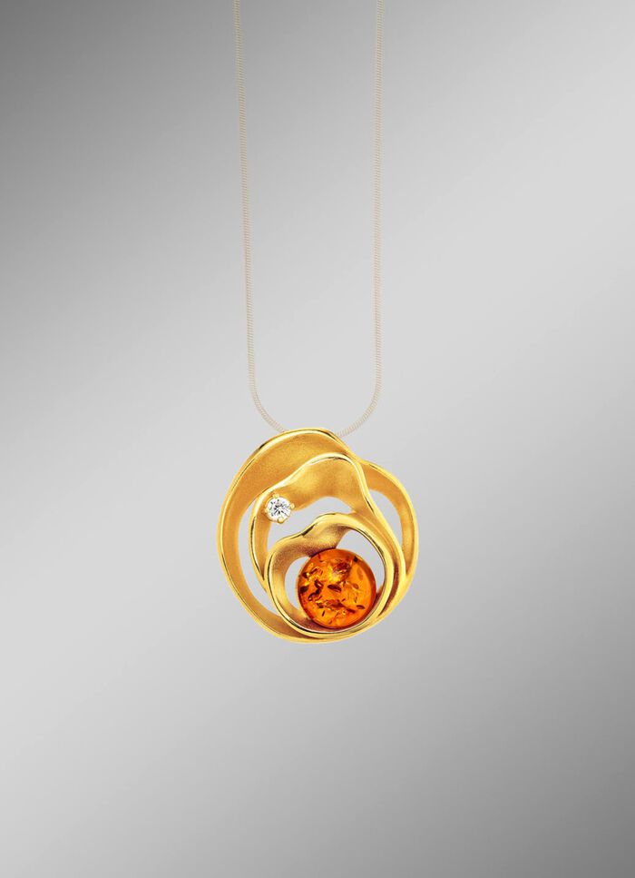 Begeisternder Anh&auml;nger mit Bernstein und synth. Zirkonia 