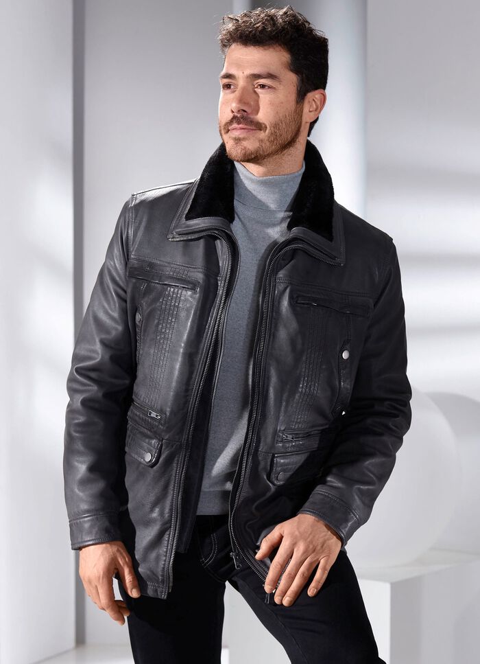 Lederjacke mit abtrennbarem Webpelzkragen 