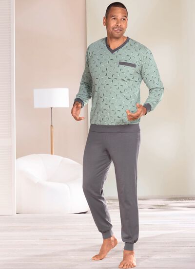 Zweierpack Schlafanz&uuml;ge mit V-Ausschnitt und B&uuml;ndchenabschl&uuml;ssen  