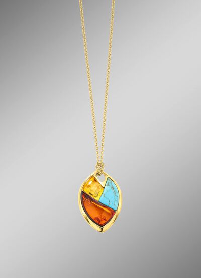 Exklusiver Anh&auml;nger mit Bernstein und T&uuml;rkis 